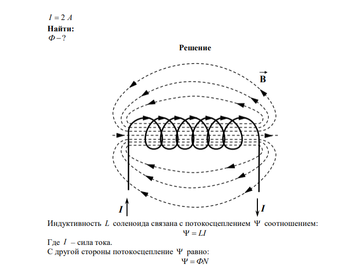 Индуктивность соленоида, имеющего 200 витков, равна 0,02 Гн. Определить магнитный поток через сечение соленоида, если по нему течет ток силой 2 А. 