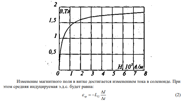 На соленоид длиной 144 см и диаметром 5 см надет проволочный виток. Обмотка соленоида имеет 2000 витков, и по ней течет ток 2 А. Соленоид имеет железный сердечник. Какая средняя ЭДС индуцируется в надетом на соленоид витке, если ток в соленоиде выключается в течение времени 2 мс? 