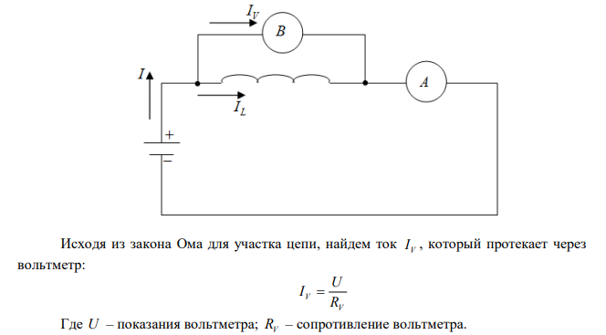  Катушка и амперметр последовательно подключены к источнику тока. К зажимам катушки присоединен вольтметр сопротивлением 1 кОм. Показания амперметра 0,5 А, вольтметра 100 В. Найти сопротивление катушки. 