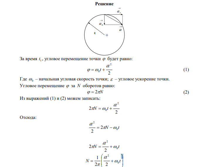 Точка движется по окружности радиусом R  30 см с постоянным угловым ускорением  . Определить тангенциальное ускорение  а точки, если известно, что за время t  4 c она совершила три оборота и в конце третьего оборота ее нормальное ускорение 2 2,7 с м an  .