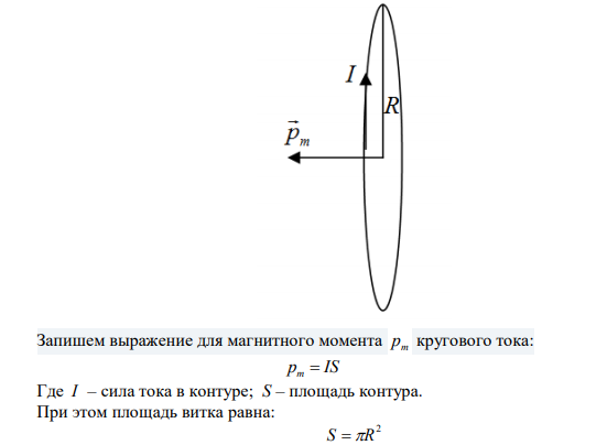  По витку радиусом 5 см течет ток 10 А. Определить магнитный момент кругового тока. 