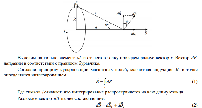  Определить магнитную индукцию на оси тонкого проволочного кольца радиусом 10 см, по которому течет ток 10 А, в точке, расположенной на расстоянии 15 см от центра кольца 