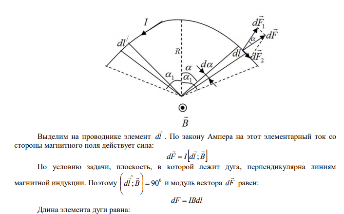  Определить силу, действующую на тонкий провод в виде дуги, составляющей треть кольца радиусом 15 см, если по проводу течет ток 30 А и провод находится в магнитном поле индукцией 20 мТл. Плоскость, в которой лежит дуга, перпендикулярна линиям магнитной индукции.  