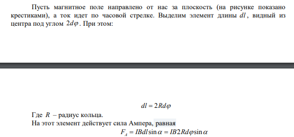 По тонкому проводу в виде кольца радиусом R = 20 см течёт ток силой I=100 А.