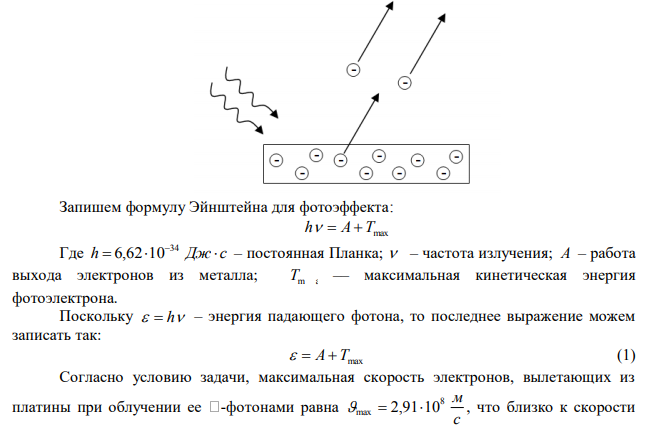 Максимальная скорость электронов, вылетающих из платины при облучении ее -фотонами равна 291 Мм/с. 