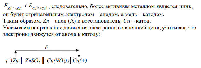  Приведена схема гальванического элемента. Разберите работу гальванического элемента. Напишите электронные уравнения анодного и катодного процессов, составьте суммарное ионное уравнение окислительно-восстановительной реакции в гальваническом элементе и вычислите его ЭДС. 