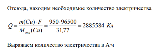 Какое количество электричества в А∙ч потребуется для получения чистой меди из черновой, взятой массой 1 кг и содержащей примеси, массовая доля которых составляет 5 %? Как экспериментально осуществить этот процесс? 