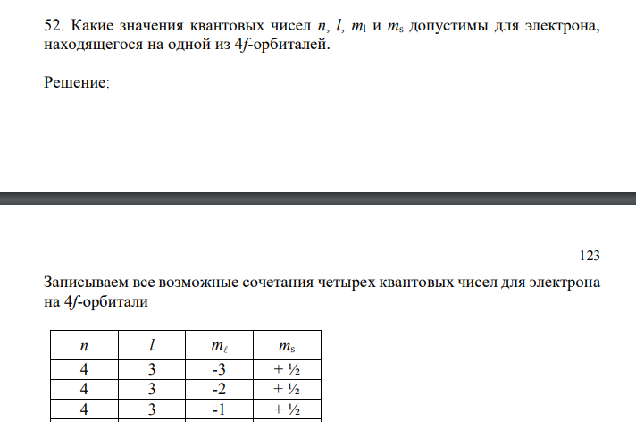 Какие значения квантовых чисел n, l, ml и ms допустимы для электрона, находящегося на одной из 4f-орбиталей .