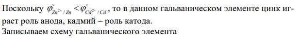 В гальваническом элементе протекает реакция: Zn + CdSO4 = ZnSO4 + Cd Составить схему элемента, привести схемы электродных процессов. Рассчитать ЭДС при стандартных условиях. 