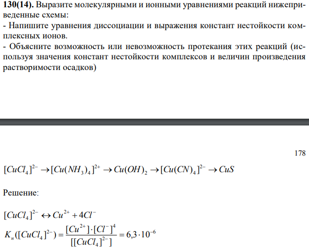 Выразите молекулярными и ионными уравнениями реакций нижеприведенные схемы: - Напишите уравнения диссоциации и выражения констант нестойкости комплексных ионов. - Объясните возможность или невозможность протекания этих реакций (используя значения констант нестойкости комплексов и величин произведения растворимости осадков) 
