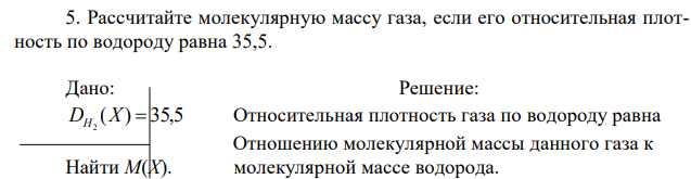 Рассчитайте молекулярную массу газа, если его относительная плотность по водороду равна 35,5. 