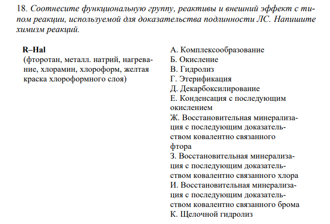 Соотнесите функциональную группу, реактивы и внешний эффект с типом реакции, используемой для доказательства подлинности ЛС.