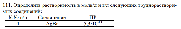 Определить растворимость в моль/л и г/л следующих труднорастворимых соединений: