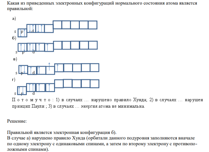  Какая из приведенных электронных конфигураций нормального состояния атома является правильной: 