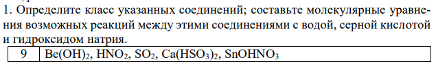 Определите класс указанных соединений; составьте молекулярные уравнения возможных реакций между этими соединениями с водой, серной кислотой и гидроксидом натрия.  