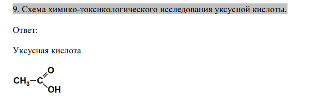 Схема химико-токсикологического исследования уксусной кислоты.