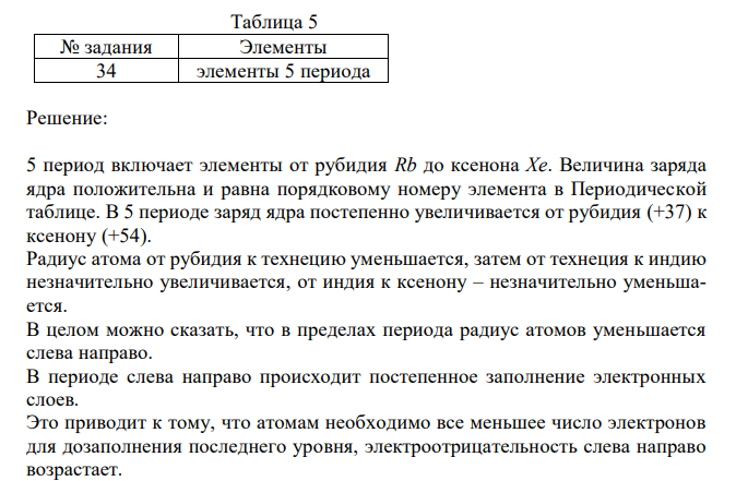 Проанализируйте изменения величины зарядов ядер, радиусов атомов, электроотрицательностей и степеней окисления элементов в соответствии с вашим вариантом (табл.5). Каковы закономерности этих изменений при движении по группе сверху вниз или по периоду слева направо? Как изменяется в этом направлении металличность элементов и характер их оксидов и гидроксидов?
