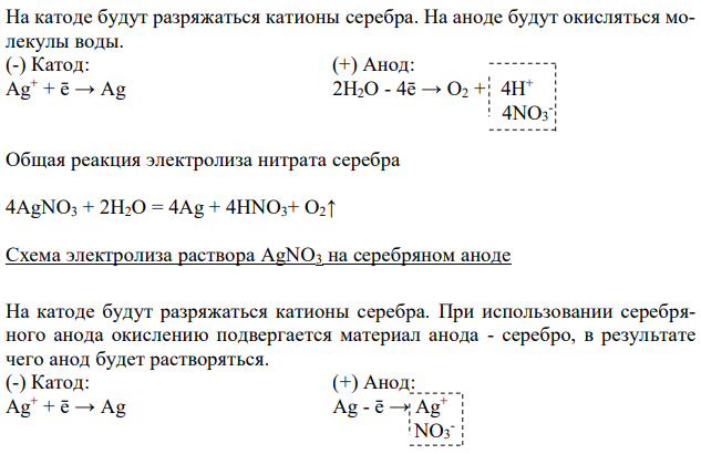 Cоставьте схемы электролизов раствора AgNO3, протекающих на угольном и растворимом серебряном анодах. В чём будет заключаться различие? Определите массу серебра, выделившегося на катоде при пропускании тока силой 100 А в течение 30 мин через раствор AgNO3? 