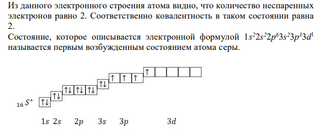 Для атома некоторого элемента возможны три состояния, записанные в виде электронных формул 1s 22s 22p 63s 23p 4 ; 1s 22s 22p 63s 23p 33d 1 ; 1s 22s 22p 63s 13p 33d 2 . Какой это элемент? Как называются эти три состояния? Как перейти от первого состояния ко второму и третьему состояниям? Определите ковалентность атома для каждого состояния. 