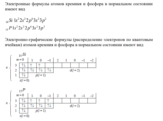 Изобразите распределение электронов по квантовым ячейкам в атомах кремния и фосфора в нормальном и возбужденном состоянии. 