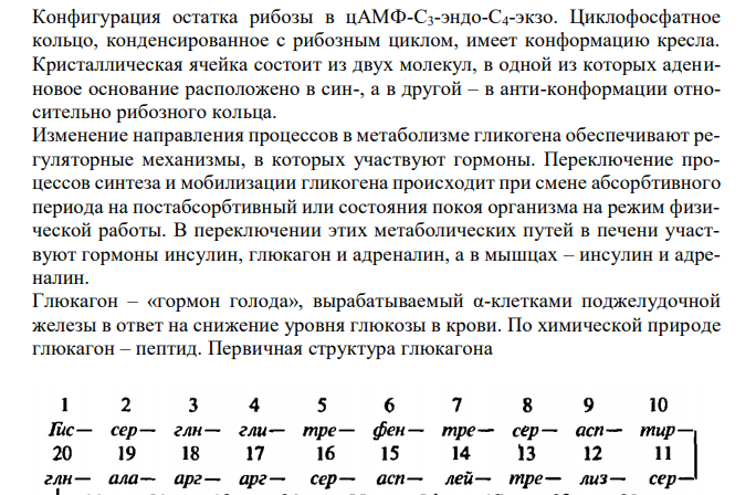 Напишите формулу 3',5'- цАМФ. Опишите механизм регулирующего действия гормонов на примере глюкагона и адреналина.