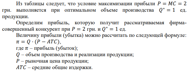 В таблице ниже приводятся данные об объемах производства и затратах конкурентной фирмы:  Определите оптимальные объемы производства для данной фирмы при ценах 2, 4, 6 и 8 грн., сделайте необходимые расчеты и графические построения. Рассчитайте прибыль (или убыток) для каждого оптимального объема продаж, сделайте анализ. 