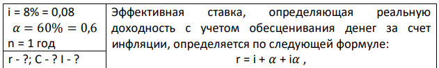 Банк выдал кредит в 1 млн. руб. на год. Требуемая реальная доходность операции равна 8% годовых, ожидаемый годовой уровень инфляции принят равным 60%. Определите ставку процентов по кредиту, погашаемую сумму и сумму полученных процентов. 