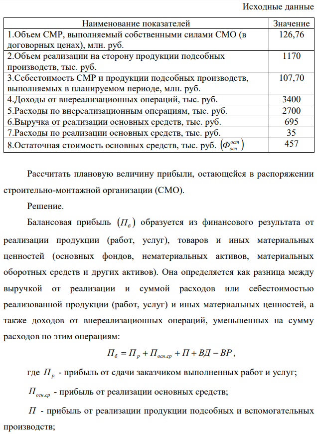 Рассчитать плановую величину прибыли, остающейся в распоряжении строительно-монтажной организации (СМО).
