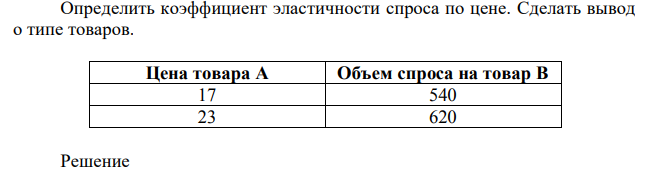 Определить коэффициент эластичности спроса по цене. Сделать вывод о типе товаров.