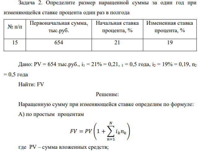 Определите размер наращенной суммы за один год при изменяющейся ставке процента один раз в полгода  