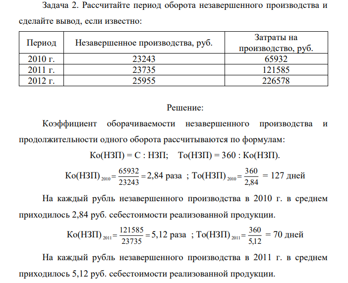 Рассчитайте период оборота незавершенного производства и сделайте вывод, если известно:  