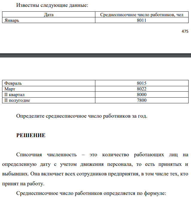 Известны следующие данные:  Определите среднесписочное число работников за год. 