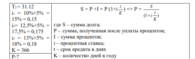 Какую сумму необходимо было поместить в банк под плавающую простую процентную ставку, чтобы накопить 120 000 руб. за срок с 12 марта по 31 декабря, если маржа составит 5%, а база приурочена к некоторому рыночному индикатору, величина которого составляла: с 12 марта по 2 апреля – 10% годовых; с 2 апреля по 26 сентября – 12,5% годовых; до 31 декабря - 13%. Год високосный. Начислялись проценты по английской схеме. 