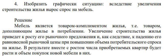 Изобразить графически ситуацию: вследствие увеличения строительства жилья вырос спрос на мебель. 