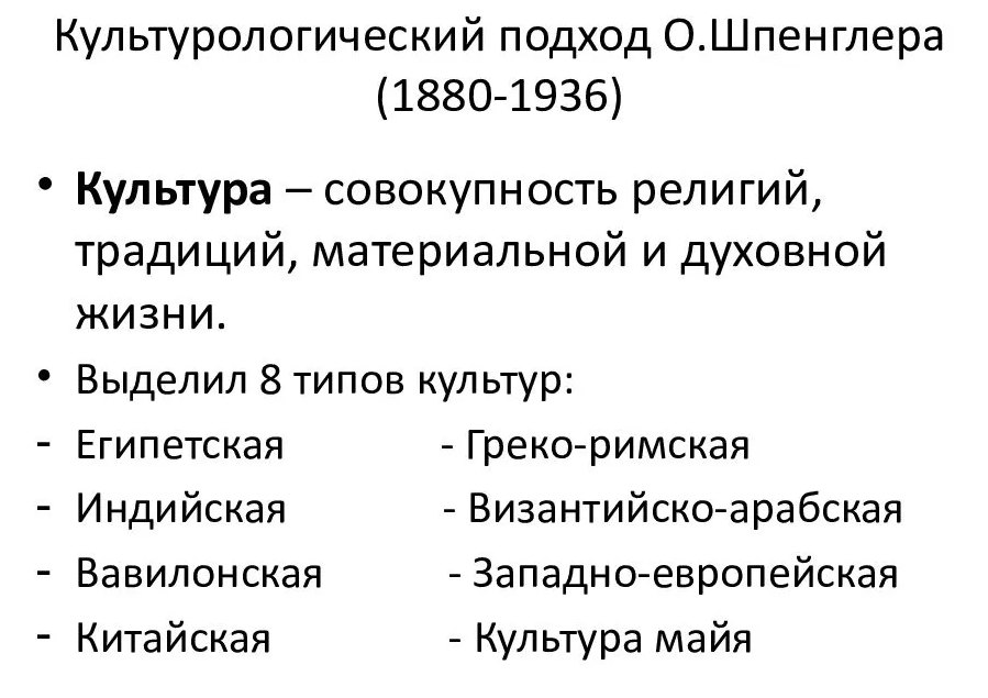 Культурологический подход Шпенглера -   Циклическая схема  Шпенглера