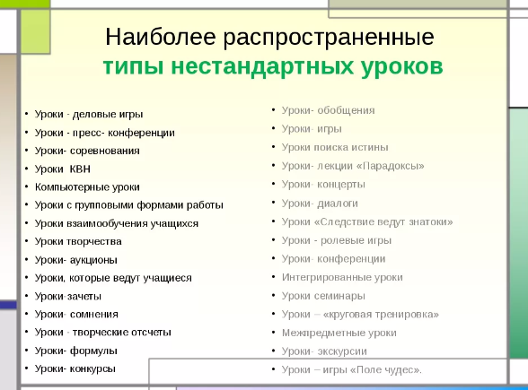 Нетрадиционные формы уроков в начальной школе - Основные признаки нестандартного урока